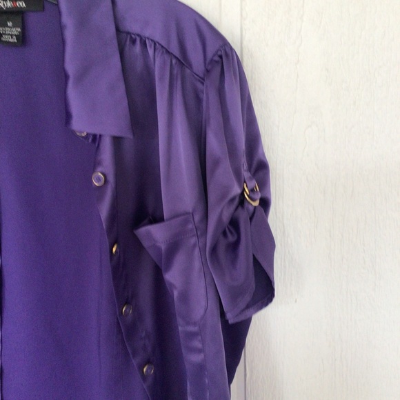 MACYS STYLE & CO PURPLE SATIN BUTTON DOWN BLOUSE SIZE 12 - Picture 7 of 10